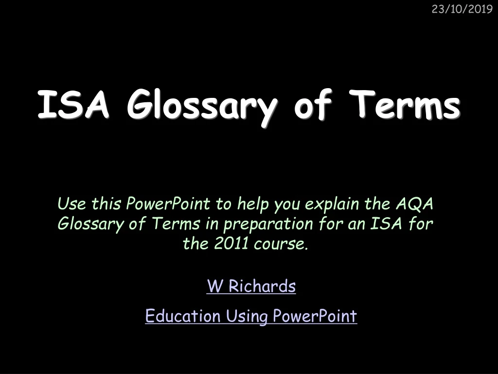 isa glossary of terms