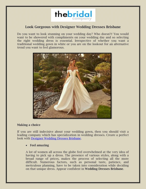 Look Gorgeous with Designer Wedding Dresses Brisbane
