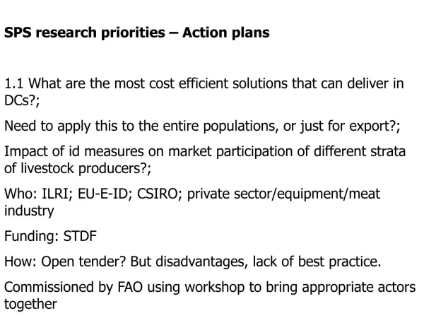 SPS research priorities – Action plans
