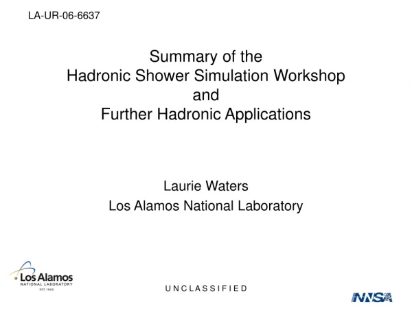 Summary of the Hadronic Shower Simulation Workshop and Further Hadronic Applications