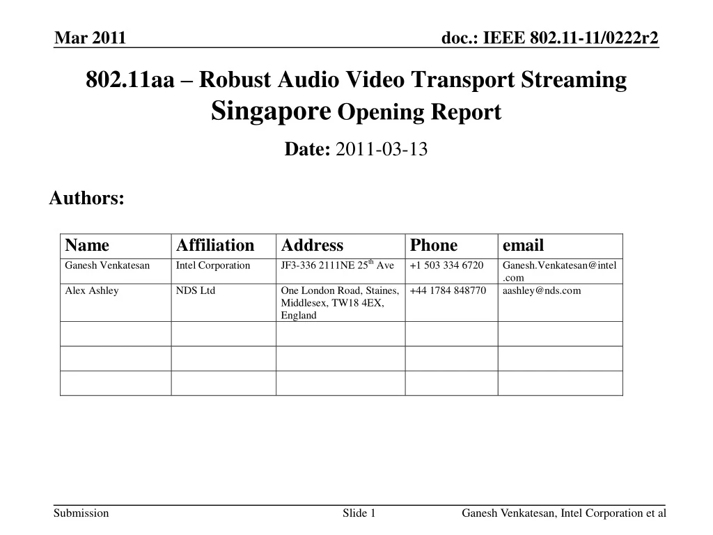 802 11aa robust audio video transport streaming singapore opening report