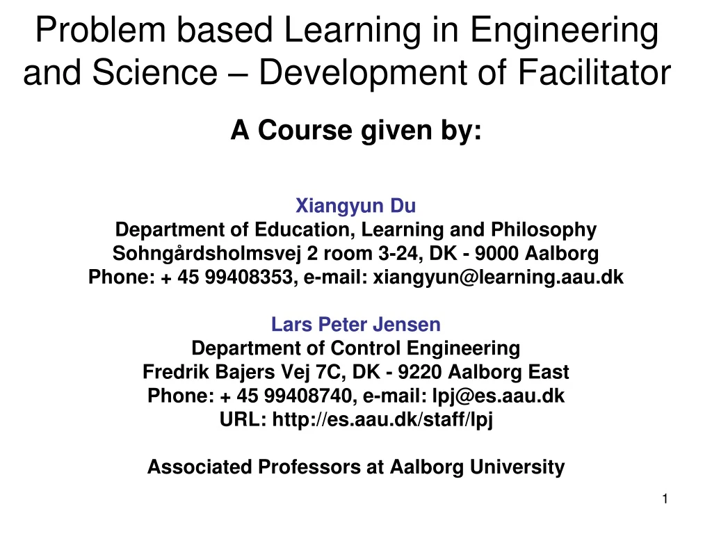 problem based learning in engineering and science development of facilitator