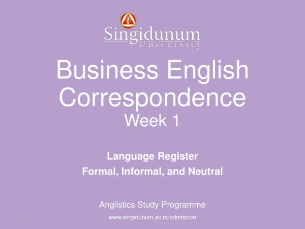 Business English Correspondence Week 1