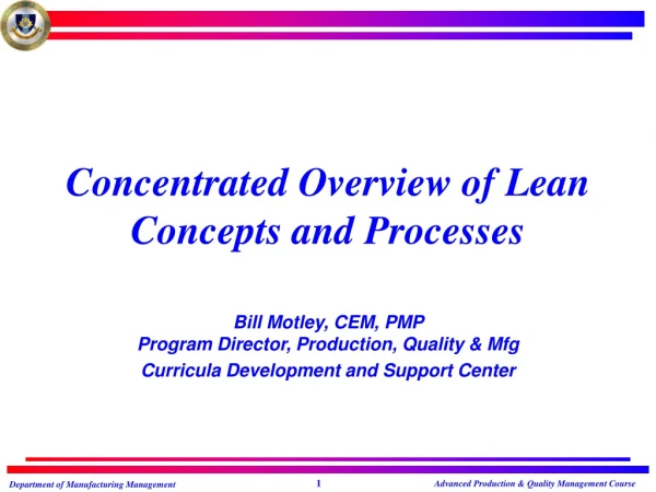 Concentrated Overview of Lean Concepts and Processes