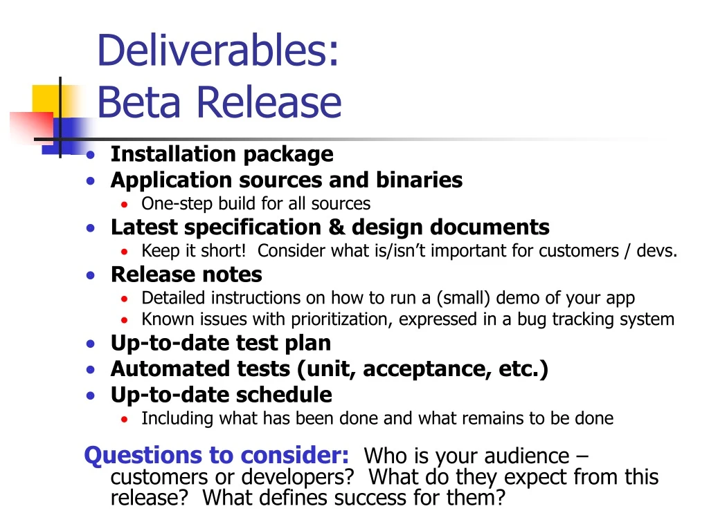 deliverables beta release