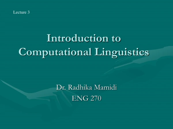 Introduction to Computational Linguistics