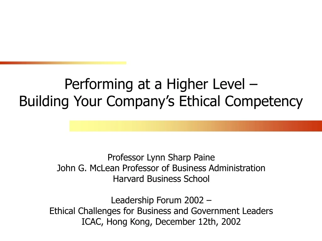 performing at a higher level building your company s ethical competency