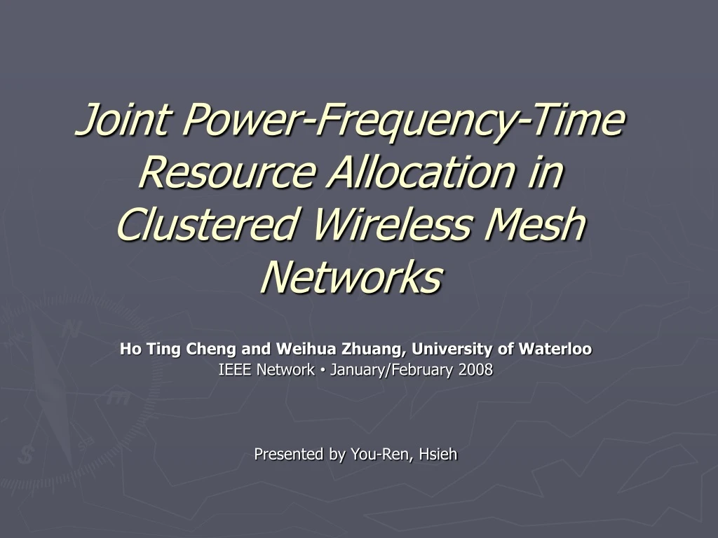 joint power frequency time resource allocation in clustered wireless mesh networks