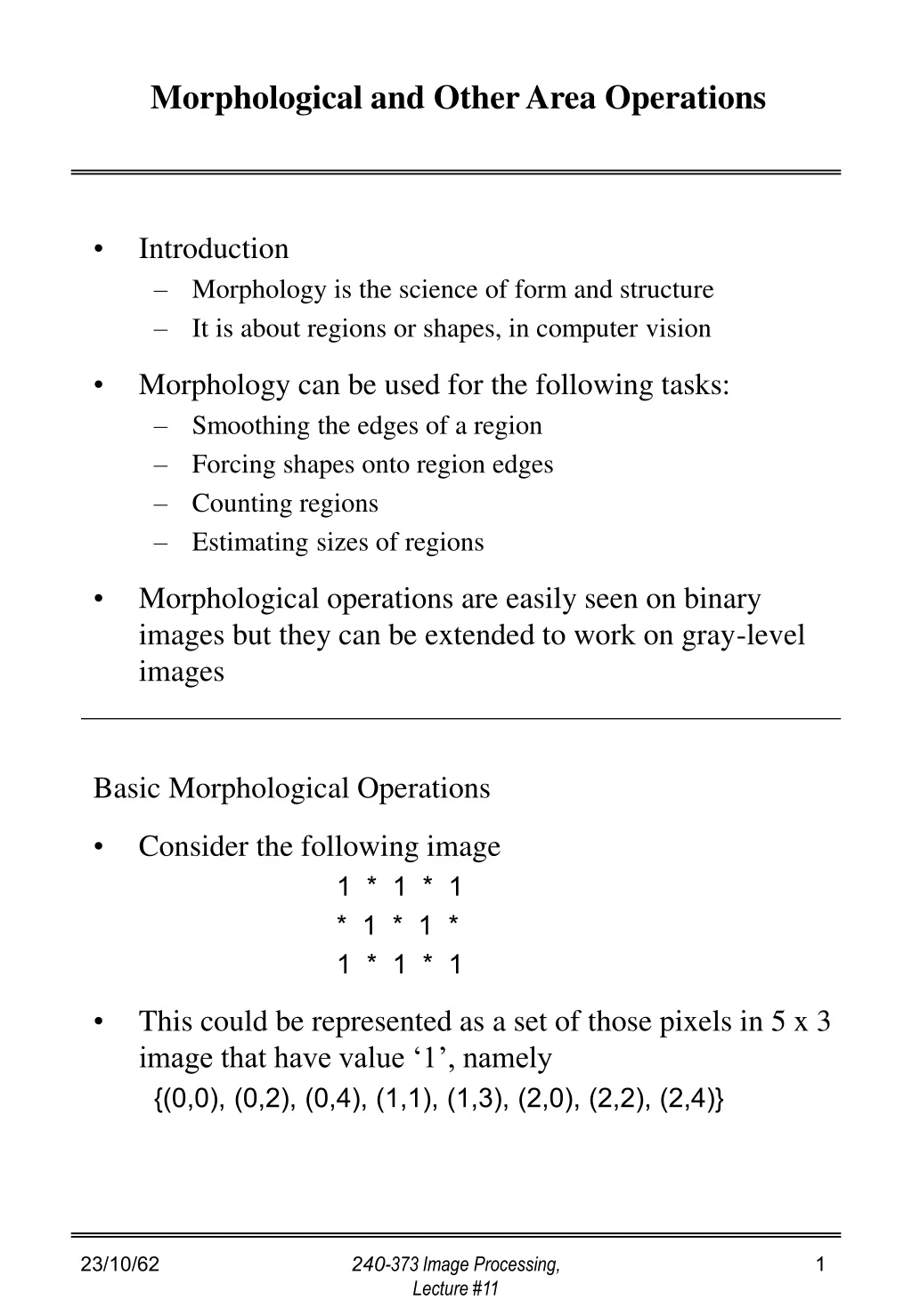 morphological and other area operations