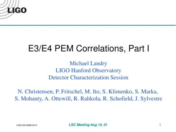 E3/E4 PEM Correlations, Part I