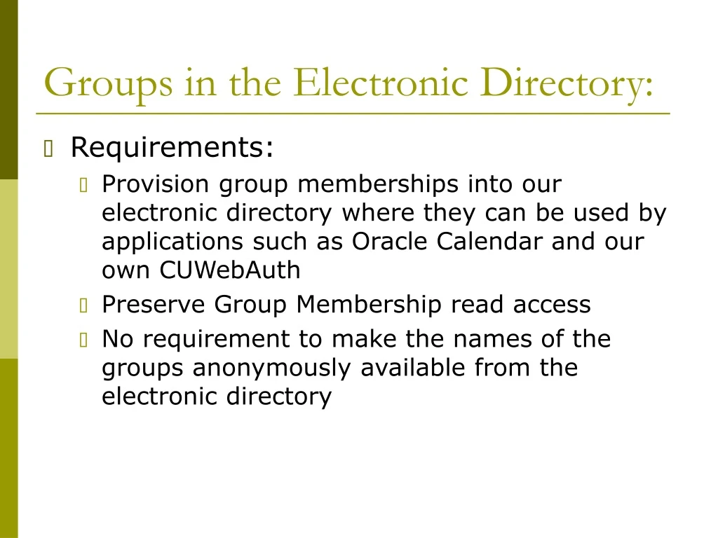 groups in the electronic directory