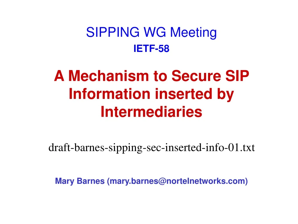 a mechanism to secure sip information inserted by intermediaries