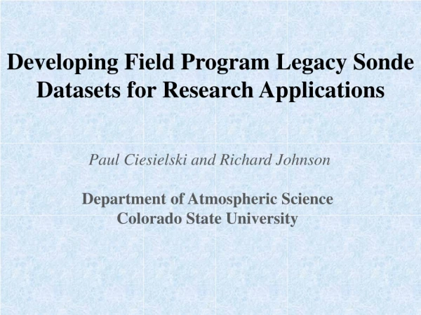 Developing Field Program Legacy Sonde Datasets for Research Applications