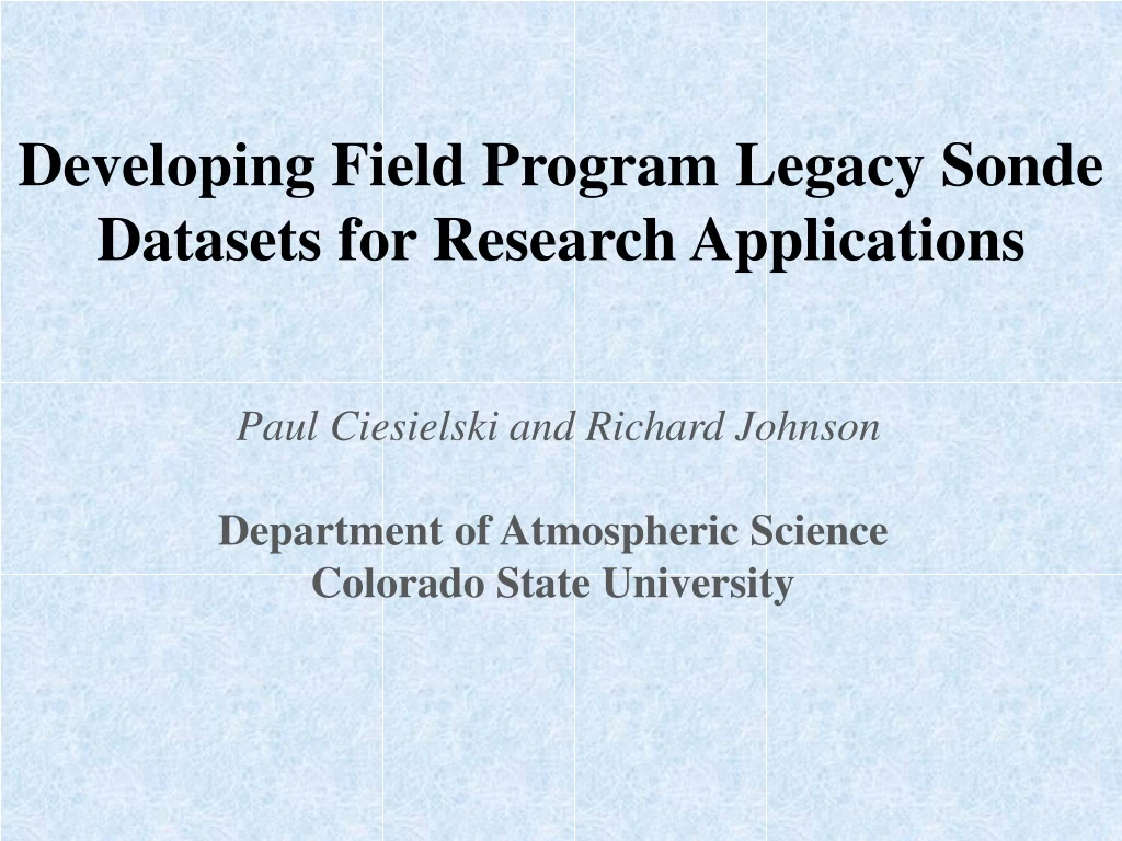 developing field program legacy sonde datasets