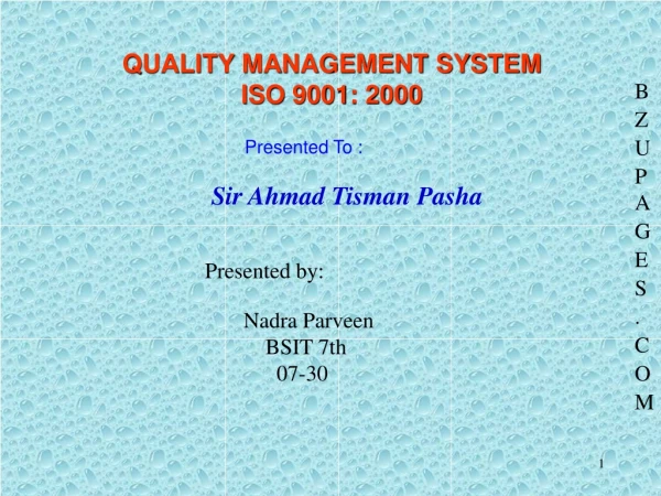 QUALITY MANAGEMENT SYSTEM ISO 9001: 2000