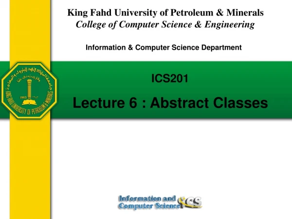 ICS201 Lecture 6 : Abstract Classes