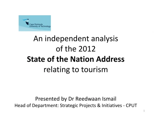 An independent analysis of the 2012 State of the Nation Address relating to tourism
