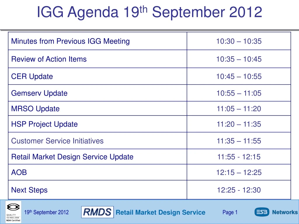 igg agenda 19 th september 2012
