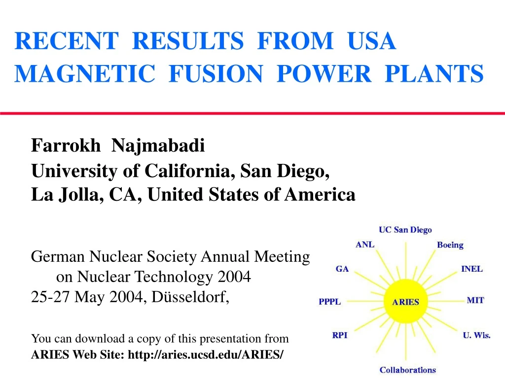 recent results from usa magnetic fusion power plants