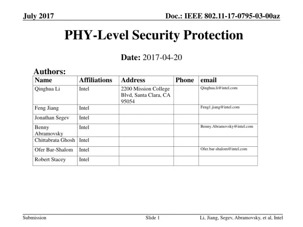 PHY-Level Security Protection