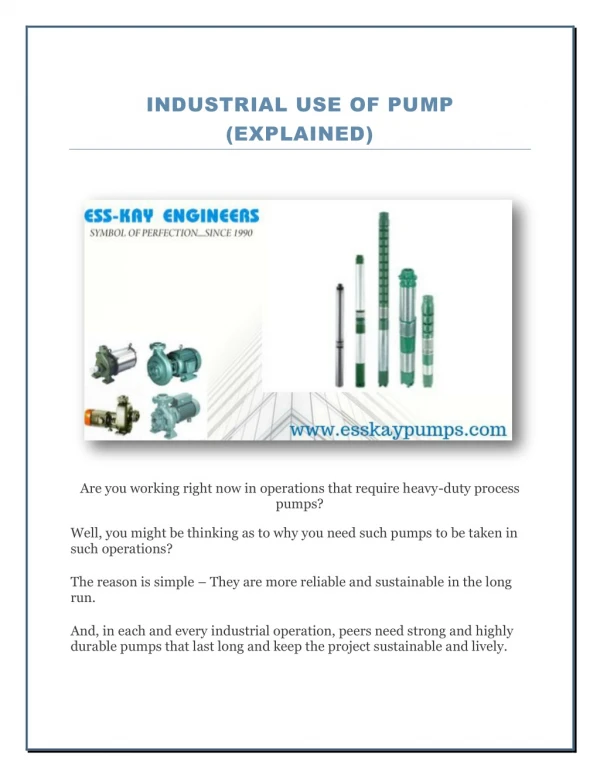 Industrial Use of Pump (Explained)