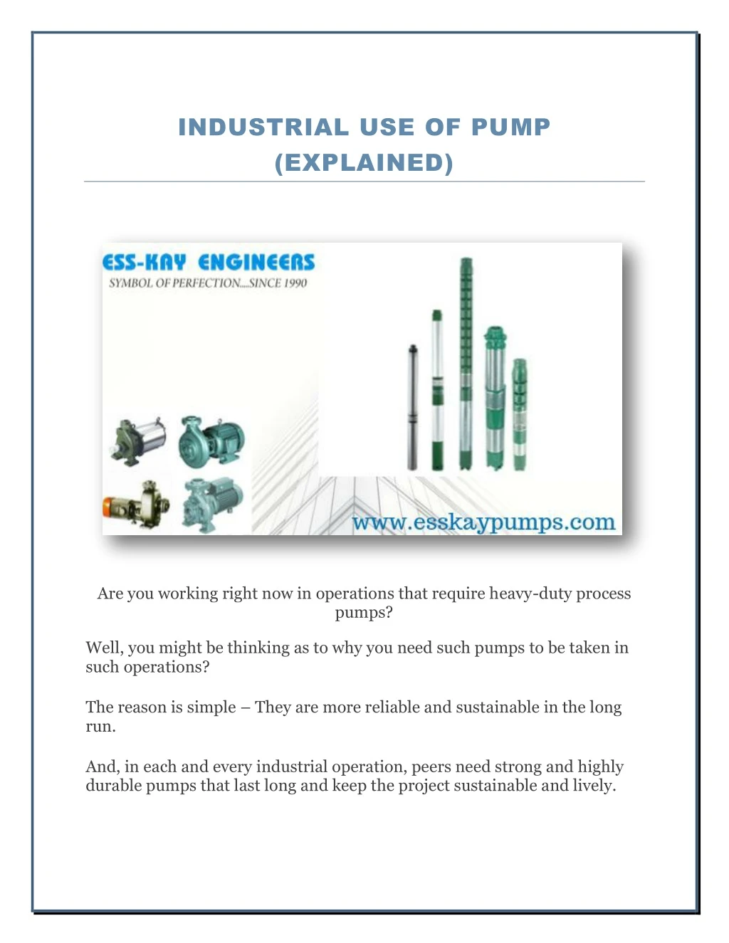 industrial use of pump explained