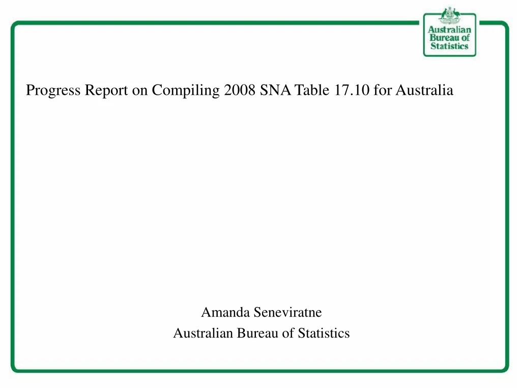 progress report on compiling 2008 sna table