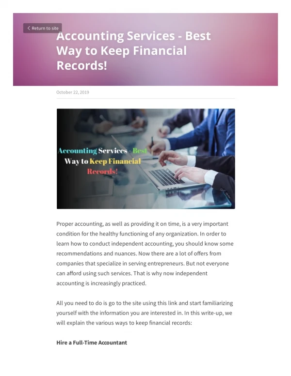 Accounting Services - Best Way to Keep Financial Records!