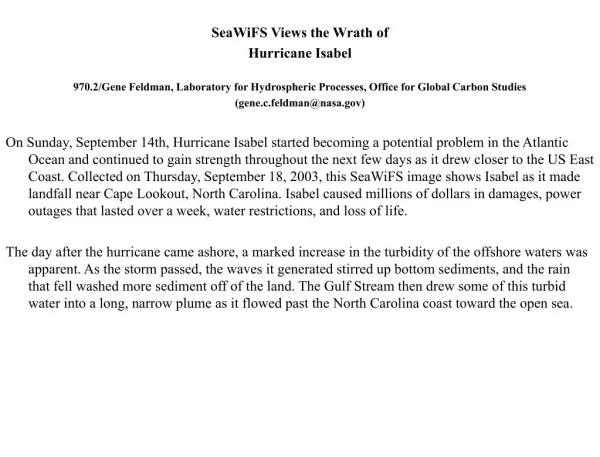 SeaWiFS Views the Wrath of Hurricane Isabel