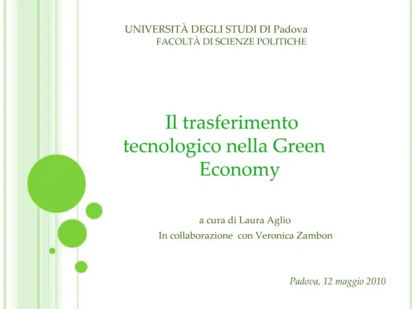 Il trasferimento tecnologico nella Green Economy
