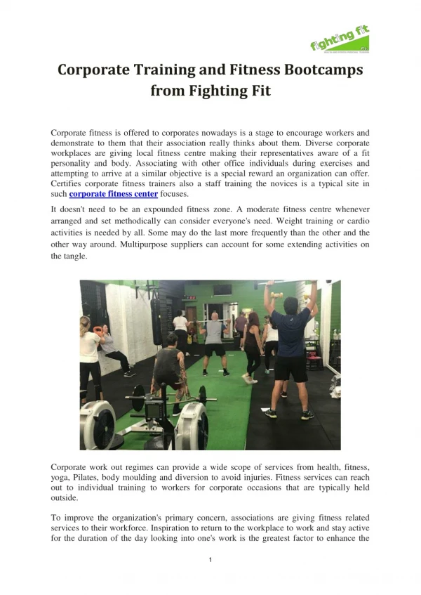 Corporate Training and Fitness Bootcamps from Fighting Fit