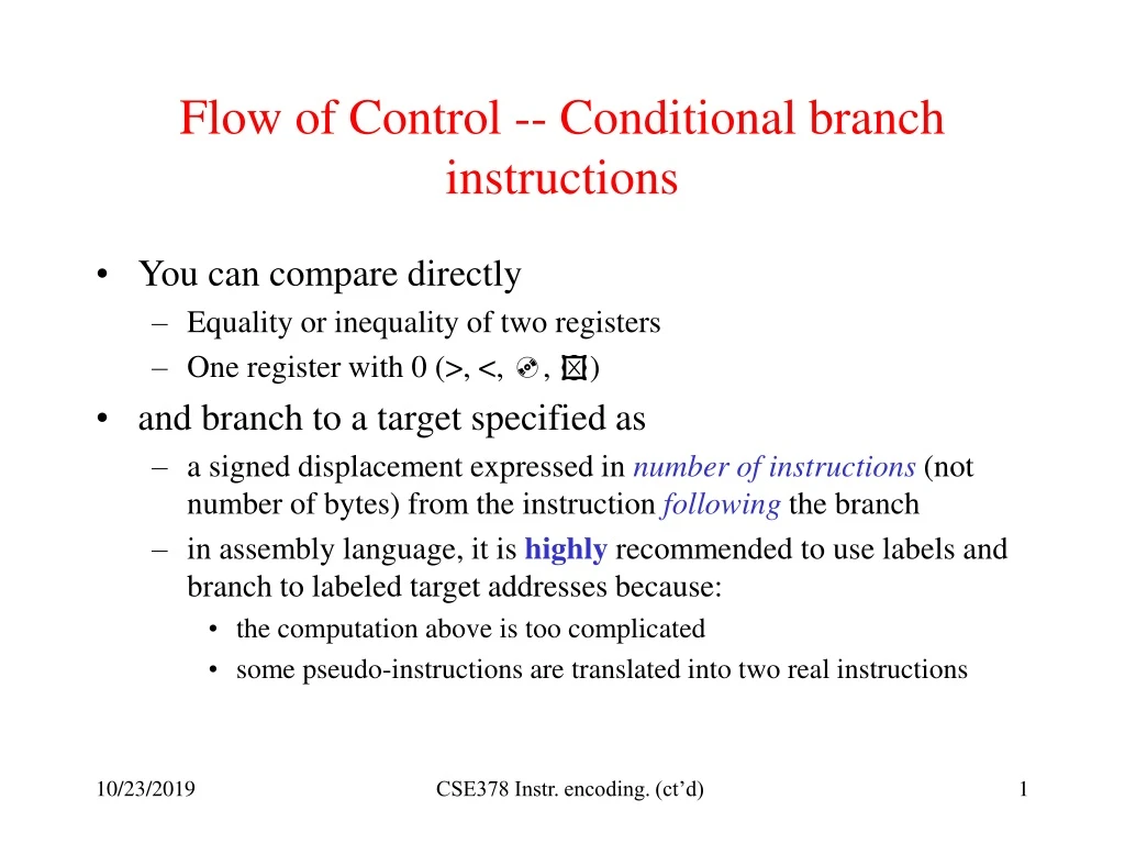 flow of control conditional branch instructions