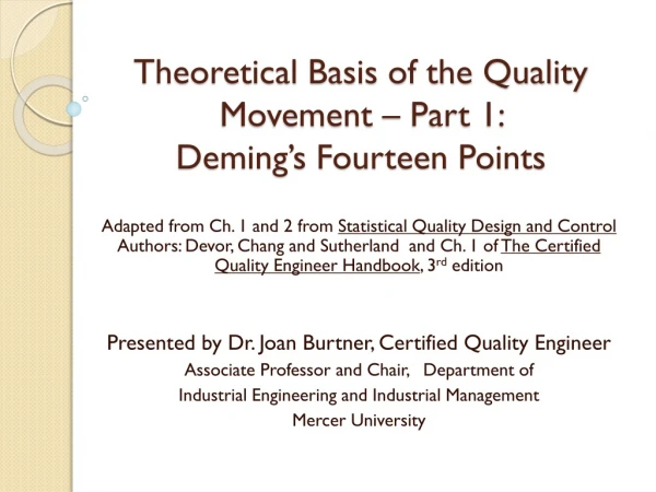 Theoretical Basis of the Quality Movement – Part 1: Deming’s Fourteen Points