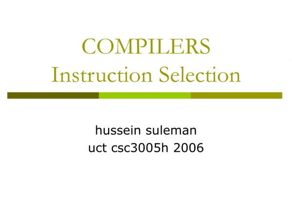 COMPILERS Instruction Selection