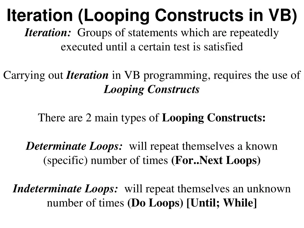 iteration looping constructs in vb iteration