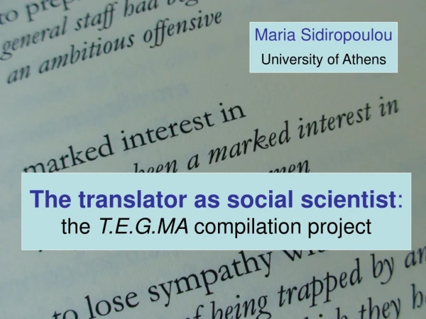 The translator as social scientist : the T.E.G.MA compilation project
