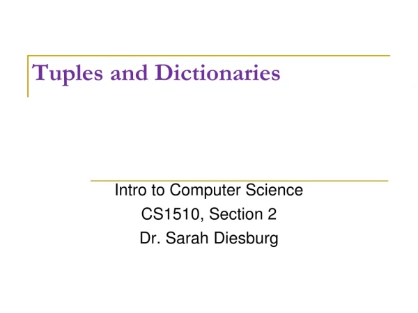 Tuples and Dictionaries