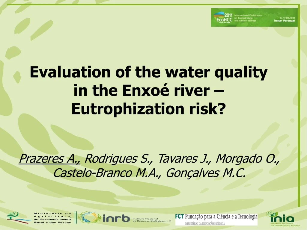 evaluation of the water quality in the enxo river