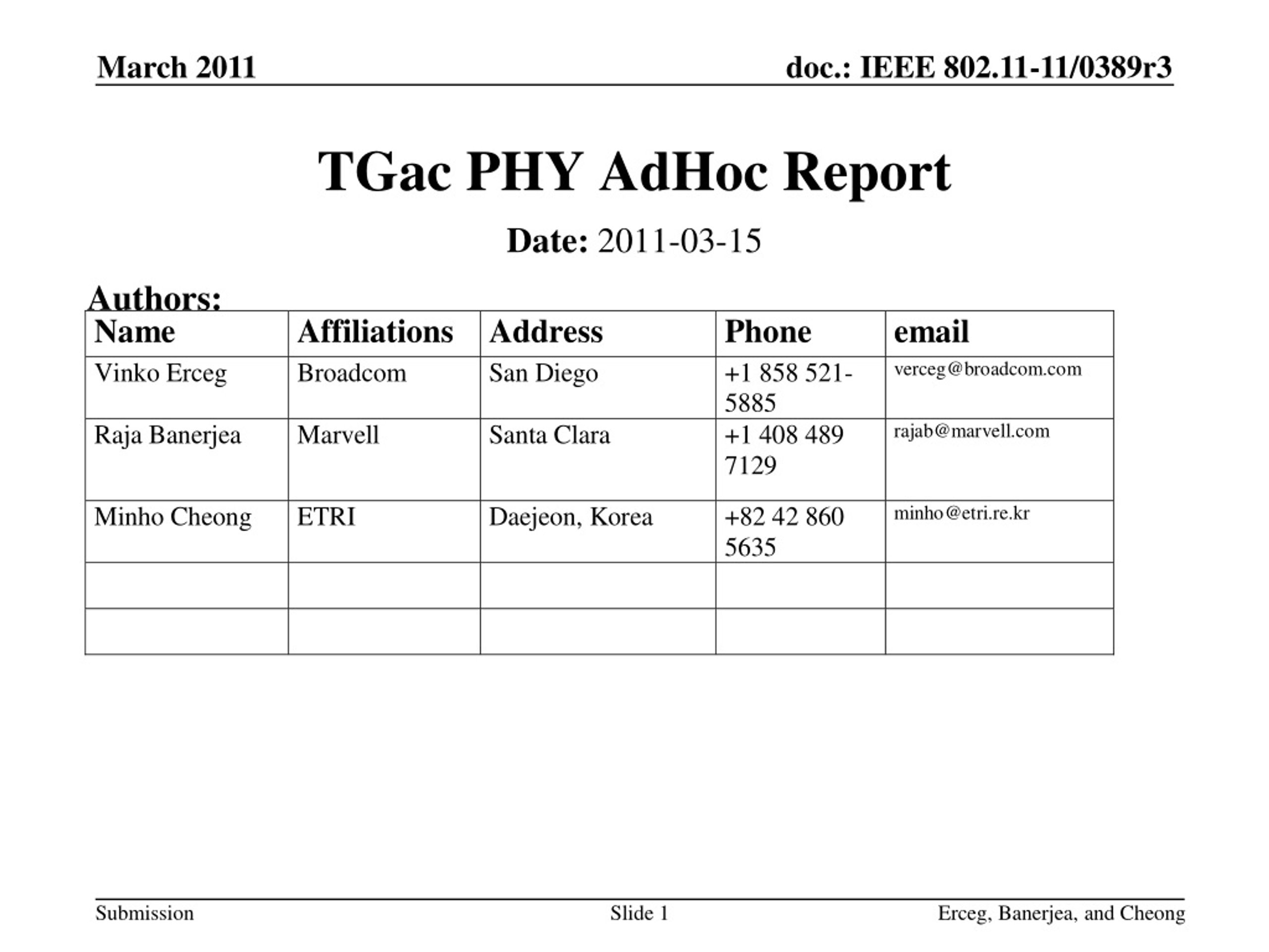TGac PHY AdHoc Report - slide 1