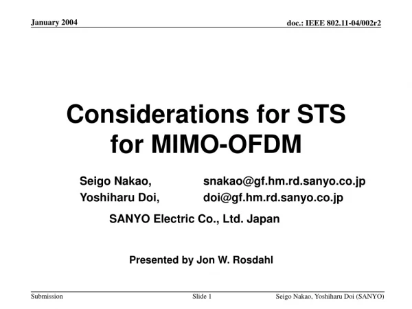 Considerations for STS for MIMO-OFDM
