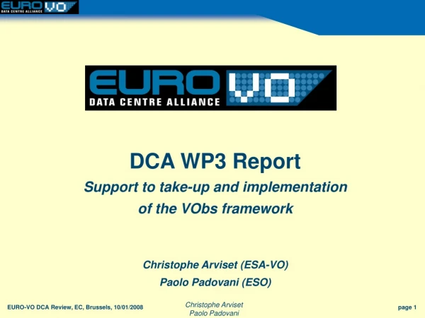 DCA WP3 Report Support to take-up and implementation of the VObs framework