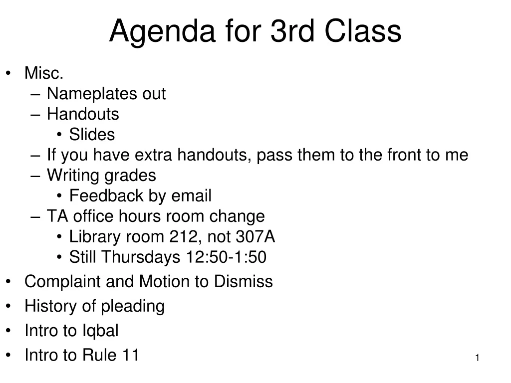 agenda for 3rd class