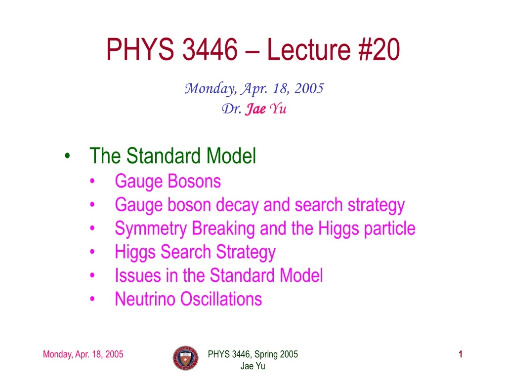 phys 3446 lecture 20