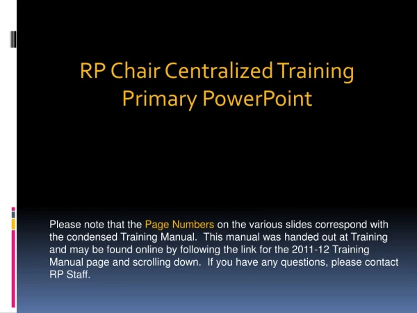 RP Chair Centralized Training Primary PowerPoint