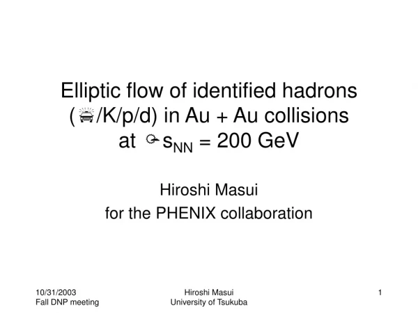 Elliptic flow of identified hadrons (  /K/p/d) in Au + Au collisions at s NN = 200 GeV