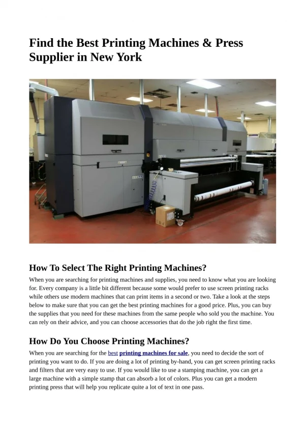 How to Find the Best Printing Machines & Press Supplier in New York?