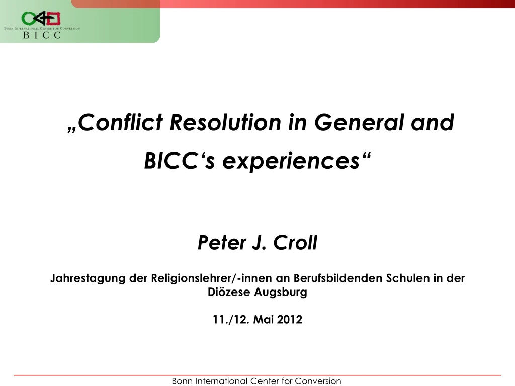 conflict resolution in general and bicc