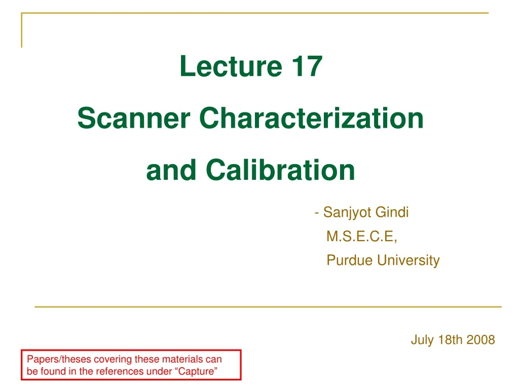 lecture 17 scanner characterization and calibration