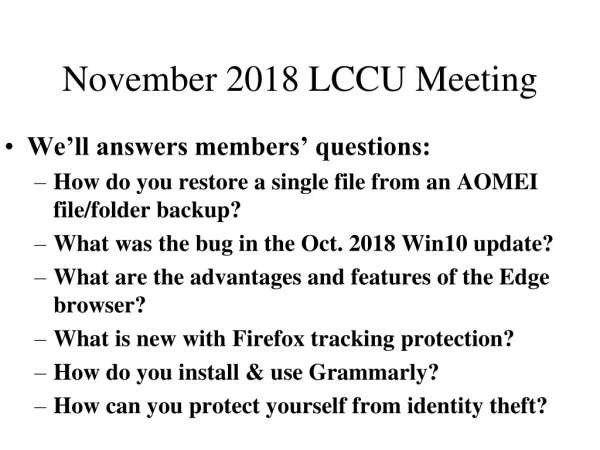 November 2018 LCCU Meeting