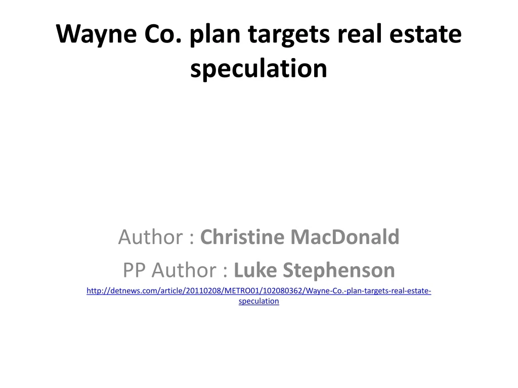 wayne co plan targets real estate speculation